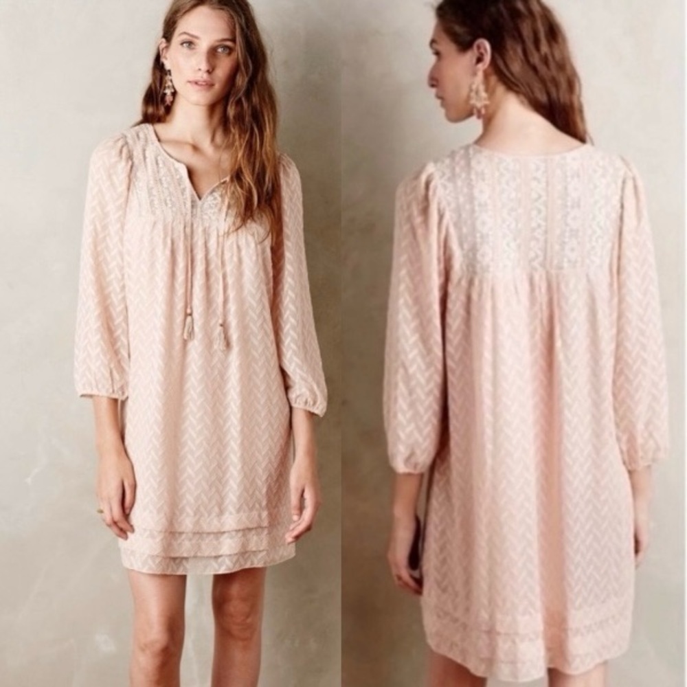 Anthropologie One September Anwen Peasant Dress Pink Size XS